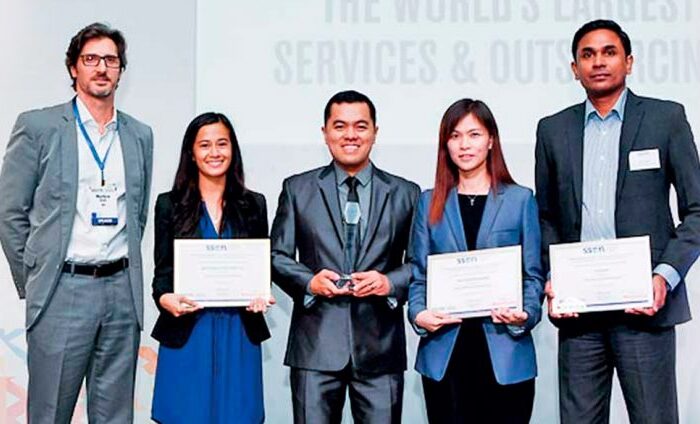 Award received at corporate event.