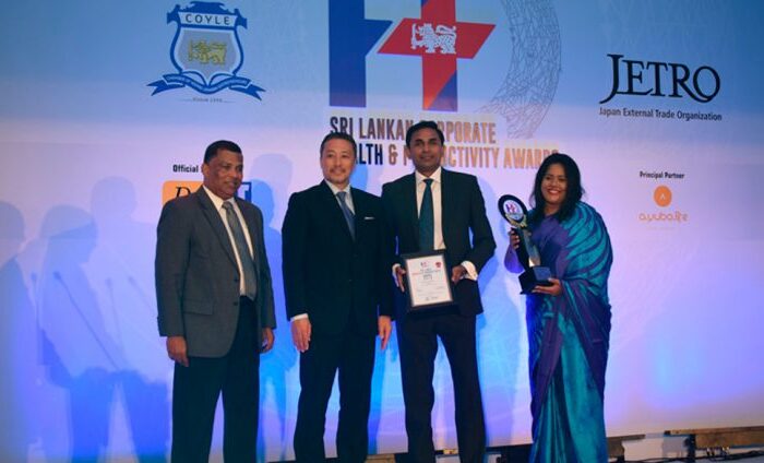 Award received at corporate event.