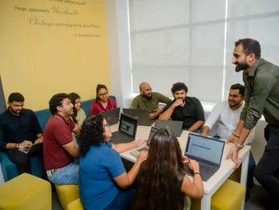 A team collaborating in a modern office.
