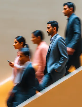 Human resource professionals walking in office corridor